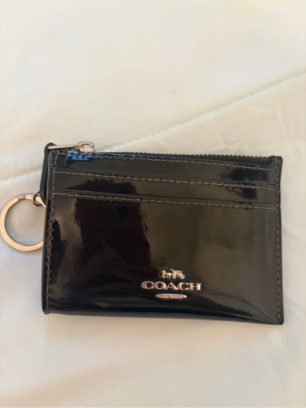 Coach Black Patent Leather Card Case with Ring